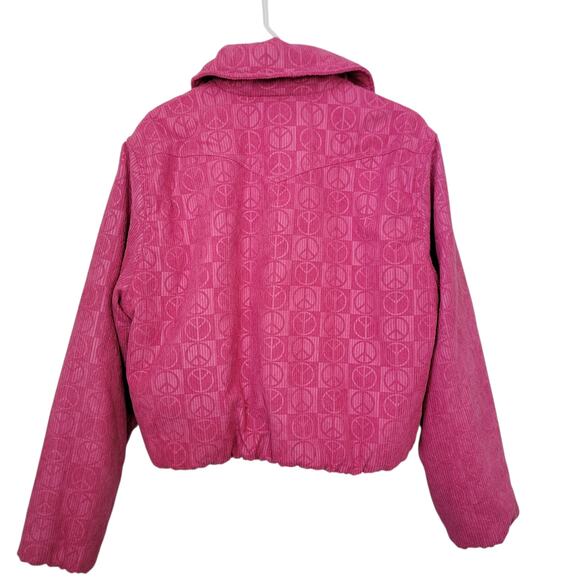 Urban Outfitters‎ UO Femme Embossed Jacket Sz Medium Pink Puffer Full Zip Peace - Picture 4 of 16